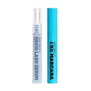 Babe Original Renewing Lash Serum and 4 Real Mascara Set Black Blue Tubes New